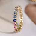 Gold eternity ring featuring colorful zircon stones with fine milgrain detailing - US 7 / Gold Color