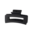 Macro detail of large matte black rectangular hair claw clip with embossed logo - #6 Matte Black
