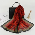 Lightweight red chiffon scarf with vintage floral and leopard print on a black handbag - Red (Vintage Leopard Edge)