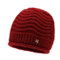 Dark red knitted beanie with cute cat ears and a sparkling four-leaf clover pendant - One Size / Burgundy
