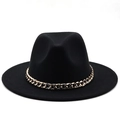 Classic black wool fedora hat for men and women featuring a stylish gold chain decoration - Black