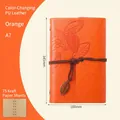 Orange A7 leaf embossed notebook with vintage leather texture and metallic pendant - Orange / A7