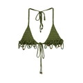 Detalle de top de bikini de ganchillo verde oscuro con flecos y cuentas de colores - S / Top halter / Verde Militar