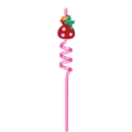 Pink spiral plastic Christmas straw with festive bear and gift bag topper decoration - Gift Bag Bear / Pink