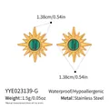 Detailed specs of sunburst stud earrings in gold stainless steel with malachite inlay - Gold Malachite Style (YYE023139-G)