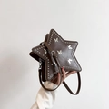 Star-shaped crossbody bag in dark brown PU leather with silver rivets and butterfly charms - Brown