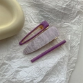 Detail view of purple geometric and marble hair clips with golden metal base on white paper - Purple Hair Clip 3Pcs Set