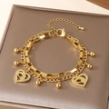 Double-layered gold stainless steel bracelet with hollow heart charms for mothers - Heart Handholding Relief Style (KB203686-Z)