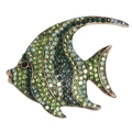 Elegante visbroche met groene kristallen en antieke bronzen legering afwerking - Groen