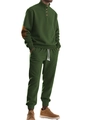 Men's forest green knit tracksuit featuring high collar top and matching joggers - S / Army Green