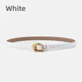 Minimalist white leather skinny belt for women with elegant golden irregular buckle - 105cm / White