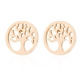 Golden stainless steel Tree of Life stud earrings with a polished hollow circular design - Tree of Life / Gold