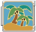 Italian modular link charm with blue enamel palm trees and golden steel finish - ICJ1140/Beach Palm Grove