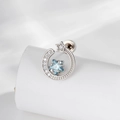 Silver cartilage stud earring featuring a blue zircon star and micro-set crescent moon - Light Sea Blue (Single Piece)
