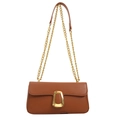 Sac à bandoulière rétro français en cuir PU marron avec chaîne dorée et boucle chic - Marron