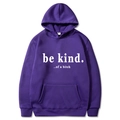 Purple oversized hoodie for men and women featuring white be kind letter print - S / Purple