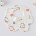 6-layer cotton petal baby bib featuring a cute cartoon bear print and snap closure - Gauze Flower Wrap - Crown Bear