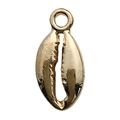 Golden cowrie shell charm pendant for DIY jewelry making with polished metal finish - 1Pc Shell 8x17mm