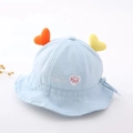 Cute light blue baby sun hat with plush heart ears and Smile embroidery for kids - 8 Months-3 Years (46-50cm) / 08 Blue (Heart Style)
