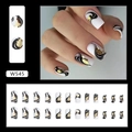 Unghie finte quadrate medie con strisce nere e accenti in foglia d'oro stile chic minimale - Strisce Oro Nero (Stile Colla)