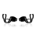 Macro detail of matte black stainless steel stethoscope heart stud earrings for women - 109 Stethoscope - Black