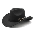 Chapeau de cowboy classique en feutre de laine noir avec boucle dorée et bord incurvé - M (56-58cm) / Noir