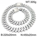 Heavy 20mm silver stainless steel Cuban chain necklace and bracelet set with size details - Steel Color Set 3 (Necklace 450mm+Bracelet 220mm)
