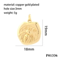 Pendentif rond en cuivre plaqué or avec relief d'abeille et dimensions 18mm par 19mm - Motif Abeille P01336