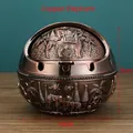 Retro copper ball-shaped ashtray with elephant relief carving and flip lid design - Red Copper Elephant Relief