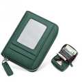 Dark green leather RFID card holder with accordion slots and external ID window - JP-6002 Style / Dark Green