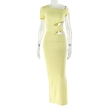 Detail of the pale yellow one-shoulder dress with asymmetric waist cut-out accents - S / Yellow