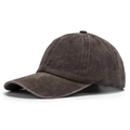 Vintage washed cotton baseball cap in charcoal grey with distressed finish and curved brim - Dark Brown