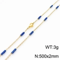 Minimalist gold-plated titanium steel necklace featuring deep blue cylindrical beads - Gold Blue (KN232199-Z)