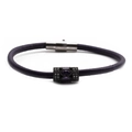 Macro view of purple braided leather bracelet with silver magnetic clasp and gemstones - Purple Leather + Purple Stone