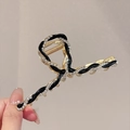 Elegant gold metal hair claw clip with black coating and sparkling rhinestones - Black