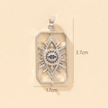 Detailed view of silver evil eye rectangle pendant with zircon stones, size 3.7cm by 1.7cm - D-1 Style/Geometric Rectangular Eye