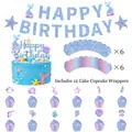 Mermaid birthday party set with glitter scale cupcake wrappers and cake toppers - Mermaid (Banner, Large Topper, Small Toppers, Wrappers)