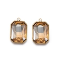 Pair of amber rectangular faceted gemstone pendants with gold plated metal bezels - Champagne