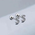 Polished silver stainless steel S-letter stud earring with secure screw-back ball closure - Letter S (T55662) / Silver