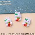Miniature resin white rabbit charms with green bow for Christmas DIY crafts, 17mm x 13mm size - Rabbit
