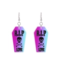 Gothic coffin drop earrings with purple gradient, skull heart and R.I.P engraving - 05 R.I.P Coffin
