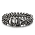 Bracciale a catena con teschio punk gotico in argento antico da uomo, stile biker retro - Argento Antico