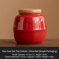 Miniature Chinese red ceramic tea canister with wooden lid and 250ml airtight storage - Small Yuan San Jar - China Red