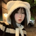 Winter fluffy bear ear hat in pure white plush faux fur with adjustable chin straps - Bear Ears-White