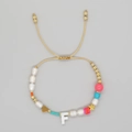 Pulsera de cuentas con letra F, dijes coloridos, corazón y estrellas doradas - Estilo Letra F (ZZ-B24061901F-F)