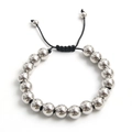 Adjustable 4mm stainless steel bead bracelet with black braided rope for stacking - Silver 10mm