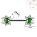 Silver stainless steel nipple ring with green stone and 10mm pin piercing - 1.6x14mm (Threadless) / Style 10-Green Glitter