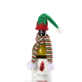 Detailed close-up of Christmas elf wine bottle set with red and green knitted hat and scarf - Green Hat & Scarf Set