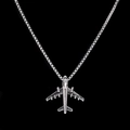 Collar con colgante de avión en acero inoxidable plateado con cadena de hip hop. - Estilo de Avión Comercial Tipo 1