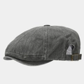 Detail of vintage grey washed newsboy cap with adjustable brass metal side buckle - Adjustable / Gray